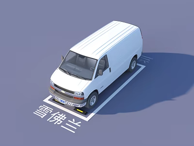 White Chevrolet Van Parked in Parking Space With Brand Text on Ground 3d model
