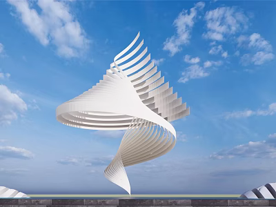 Modern Outdoor White Spiral Landscape Sculpture With Streamlined Curved Structure Against Blue Sky 3d model