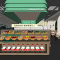 Bright Modern Restaurant Interior With Fresh Fruit Display Counter Bottled Drinks And Tables Chairs