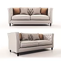 Beige Fabric Two Seater Sofa With Tufted Backrest Throw Pillows And Armrests 3d model