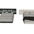 Modern Double Bed With Black And Light Headboards And Soft Bedding 3d model