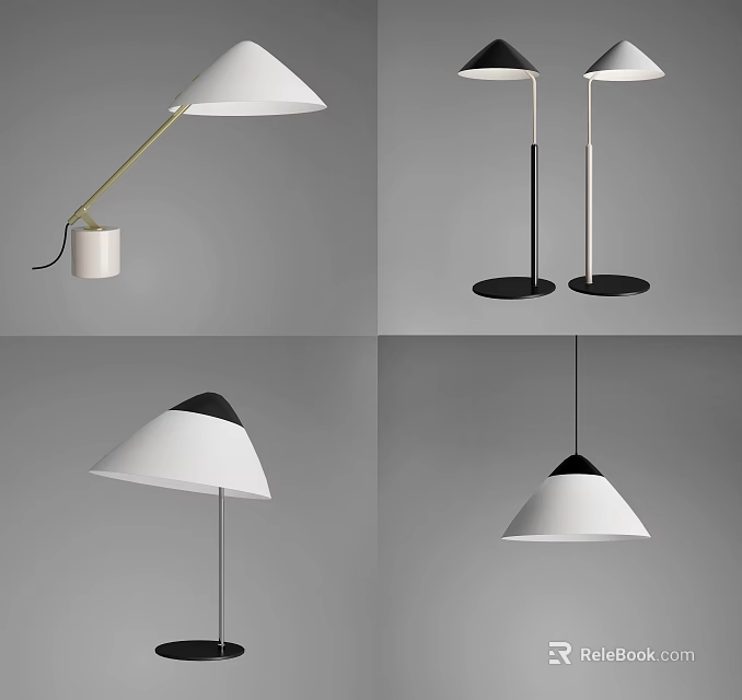 Modern Minimalist Lighting Combinations With White Black Gold Table Floor Pendant Lamps 3d model 
