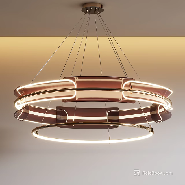 Elegant Modern Chandelier With Double Circular Metal Frame And Warm LED Lighting Design 3d model 