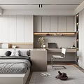 Modern Tatami Bedroom Interior Design With Bed Desk Chair And Storage Cabinets