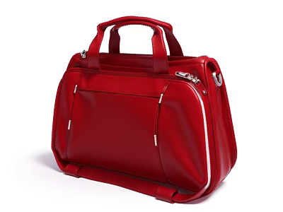 Stylish Red Leather Handbag With Top Handles Shoulder Strap And Metallic Zipper 3d model