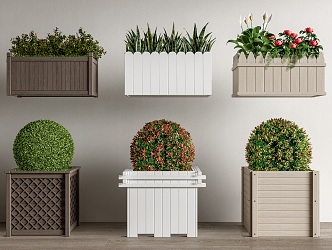 Modern Flower Box Outdoor Greening Flower Box Plant Combination Plant Potted Plant Pile Hedge Ball Flower Pond Flower Bowl 3d model