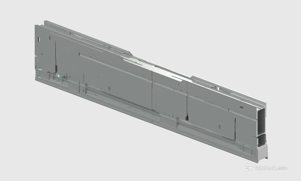 Gray Elongated Metal Mechanical Component With Structural Holes And Connection Points 3d model 