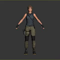 A Woman in Dark Blue Tank Top Cargo Pants Black Gloves Roller Skates Gray Background