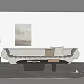 Modern Minimalist Sofa And Coffee Table Set With White Upholstery Wall Art And Stacked Books
