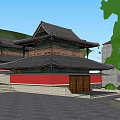 Ancient Chinese Traditional Architecture Featuring Classic Roof Stone Steps And Surrounding Trees Mountains