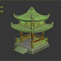 Traditional Chinese Pavilion Design With Two Story Roof Red Railings And Stone Base