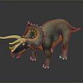 3D Character Triceratops with Green Yellow Color Detailed Horns and Frill Model