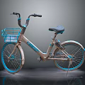 Old Blue And Gray Bicycle With Front Basket Black Handlebar And Blue Tires