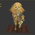 3D Girl Character Model With Blonde Hair Red Blue Outfit Holding Sword On Wooden Platform