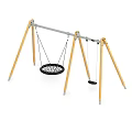 Outdoor Garden Ornament With Wooden Frame Circular Net Swing And Flat Seat Swing