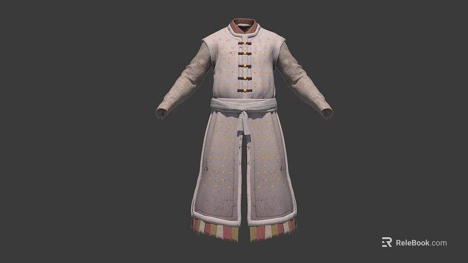 Traditional Light Colored Clothing With Gold Dot Patterns Button Closures And Colorful Hem 3d model