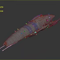 Gray Spaceship 3D Model Featuring Blue Stripes And Wing Like Structure In Space