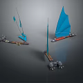 Colorful Sailboat Models With Blue Red Sails And Different Designs On Reflective Water Surface