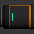 Cylindrical Black and Orange Household Appliance with Green Accents and Modern Design