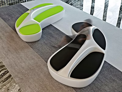 Modern Public Chair With White Green And Black Curved Stylish Seats Design 3d model