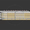 Multi story Building with Unique Layout Yellow Walls White Roof Red Decorations and Blue Windows