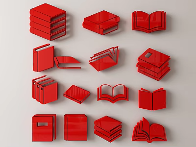 Red Book Wall Decor With Stacked And Open Styles For Home Interior 3d model