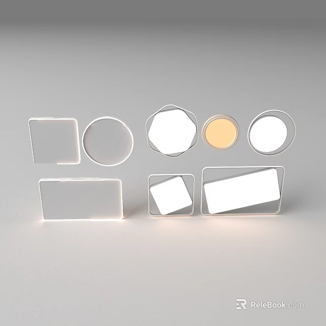 Various Shaped Ceiling Lights Including Square Round Octagonal Rectangular White And Yellow 3d model 