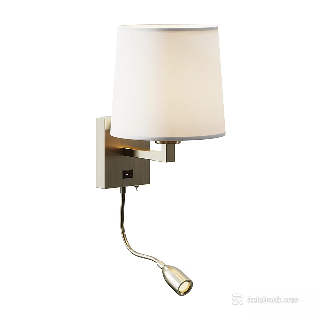 Elegant Modern Wall Lamp With White Lampshade And Curved Metal Arm 3d model 