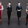 Women In Elegant Stewardess Uniforms With Different Professional Style Designs