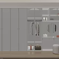 Modern Wardrobe Interior Design With Sliding Doors Open Storage Round Mirror Dressing Table And Small Stool
