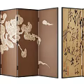 Traditional Folding Screens With Cloud Patterns Calligraphy And Red Seals Design 3d model