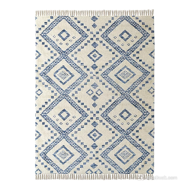 Stylish Square Rug with Blue and White Diamond Geometric Pattern for Home Decor 3d model 