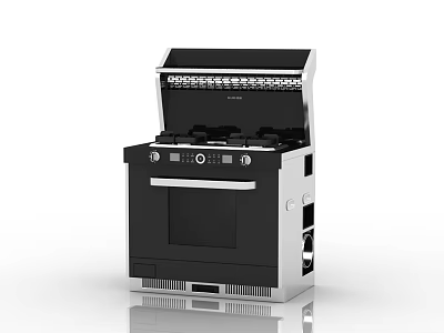 Modern Kitchen Cooking Appliance With Integrated Gas Stove Oven And Range Hood 3d model