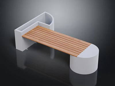 Modern Minimalist Bench Design With Wooden Seat And White Curved Base 3d model
