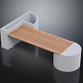 Modern Minimalist Bench Design With Wooden Seat And White Curved Base