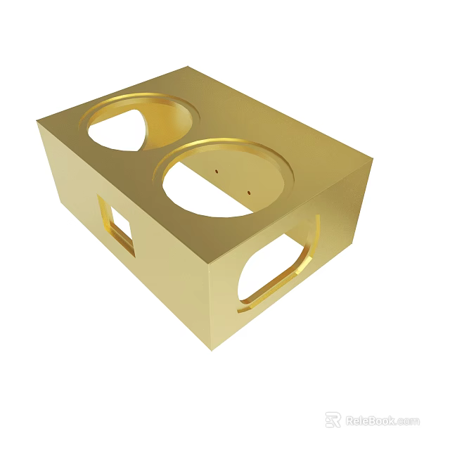 Golden Metal Component With Two Circular Holes And Rectangular Side Openings 3d model 