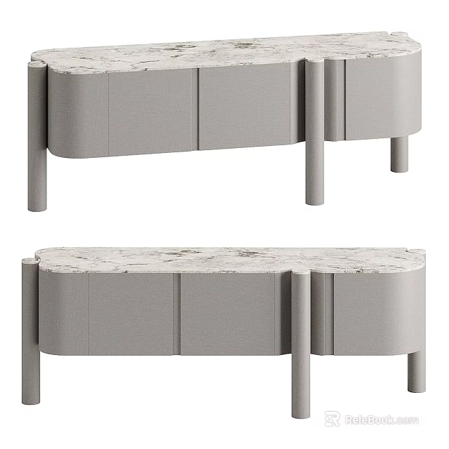 Modern Gray TV Stand With Marble Top And Storage Cabinets Design 3d model