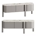 Modern Gray TV Stand With Marble Top And Storage Cabinets Design 3d model