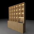 Wooden Decorative Cabinet With Multiple Layered Shelves Built In Lighting And Countertop Sink