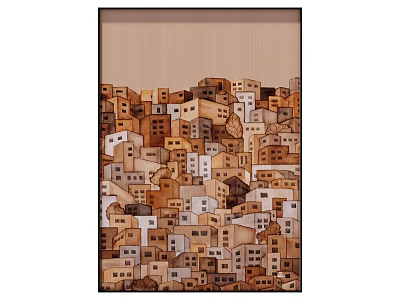 Creative 3D Artwork With Densely Arranged Small Houses In Brown Beige Tones 3d model