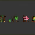 Various Colorful Trees and Plants with Different Shapes in 3D Illustration Style