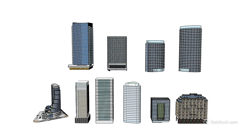 Modern Commercial Complex Architectural Design With Various High Rise Urban Buildings 3d model 