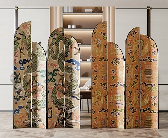 New Chinese-style screen partition combination 3d model