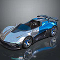Futuristic Blue Silver Concept Sports Car With Open Top Streamlined Design Rear Spoiler Unique Wheels