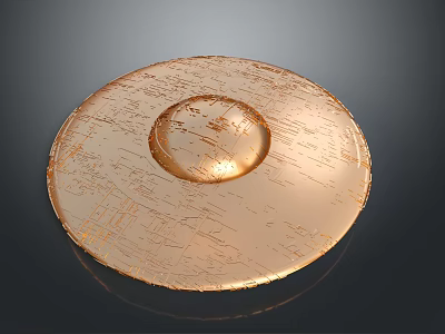 Golden Circular Textured Object with Raised Center and Metallic Surface on Dark Background 3d model
