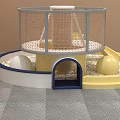 Kids Playground Equipment With Circular Upper Structure Mesh Fence Slide And Colorful Ball Pit