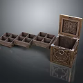 Open Wooden Storage Box With Multiple Compartments And Ornate Carved Design