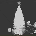 Christmas Tree With Star On Top Decorated With Ornaments Gifts Rocking Horse Chair And Rug