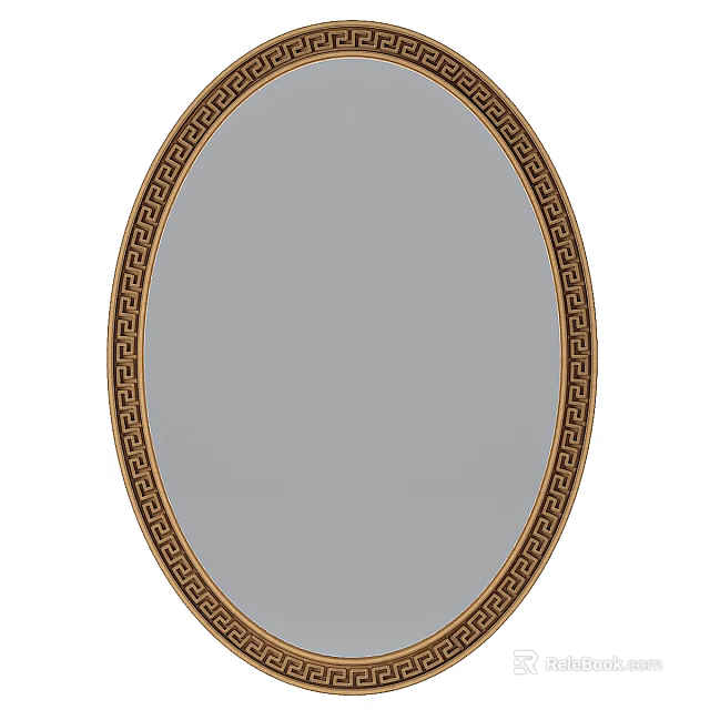 Decorative Oval Mirror With Gold Frame And Greek Key Pattern Design 3d model 
