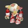 Cartoon Style Robot Character in Game with White Red Color Round Head and Claw Hands